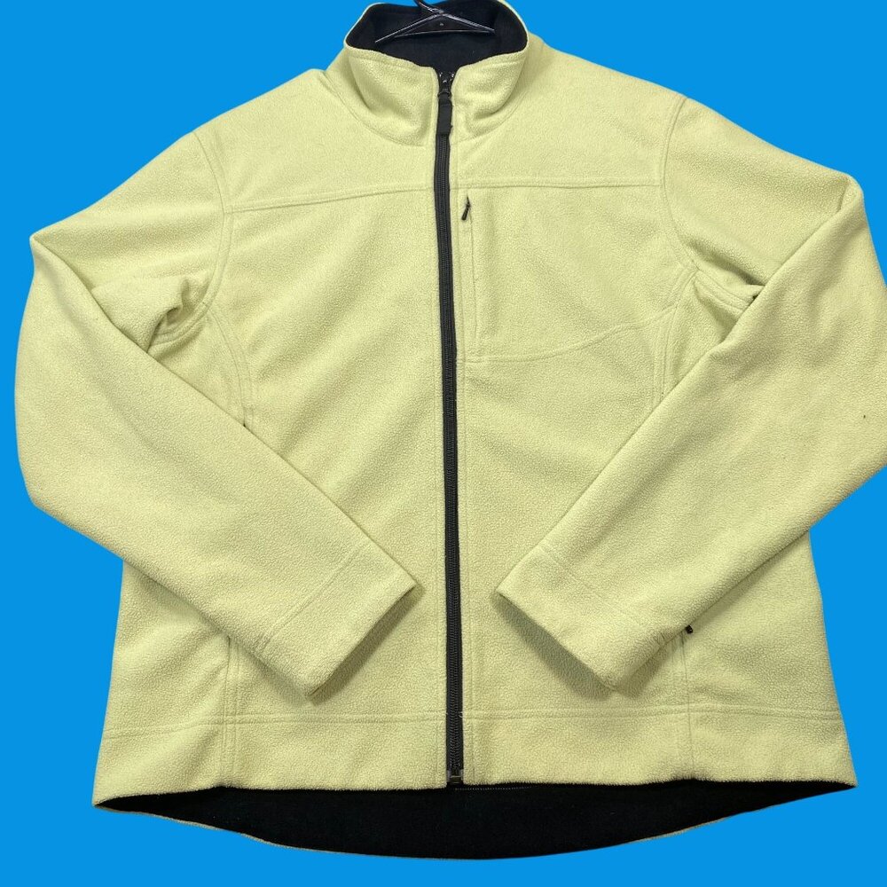 Duluth Trading Co. Mens Full-Zip Fleece Jacket Small Light Yellow Black Trim